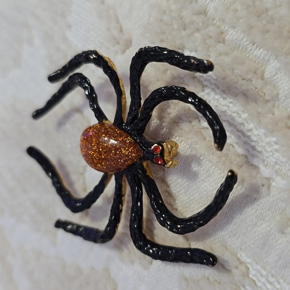 Vintage Large Spider Pin (Brooch) Orange and Black - Picture 2 of 4